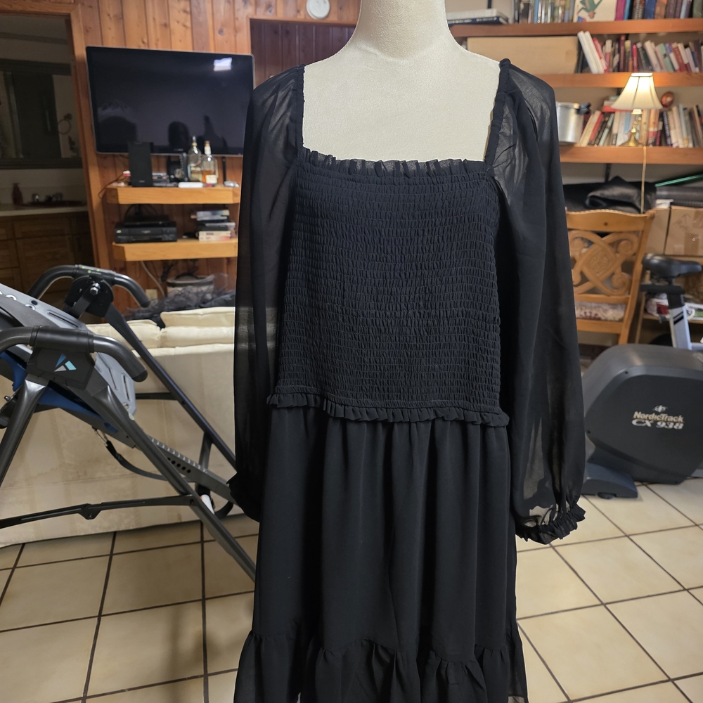 STATE Black Long Sleeve Smocked Dress